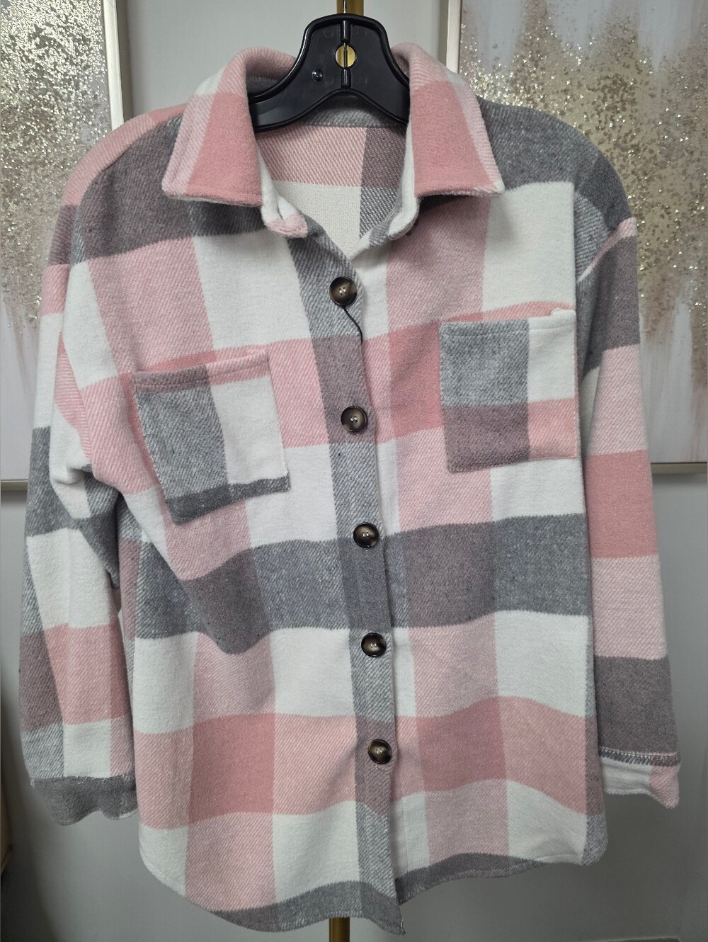 Pink And Grey Plaid Shacket